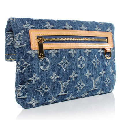 Louis Vuitton Monogram Denim Pochette Plat Clutch Blue 3 of 7