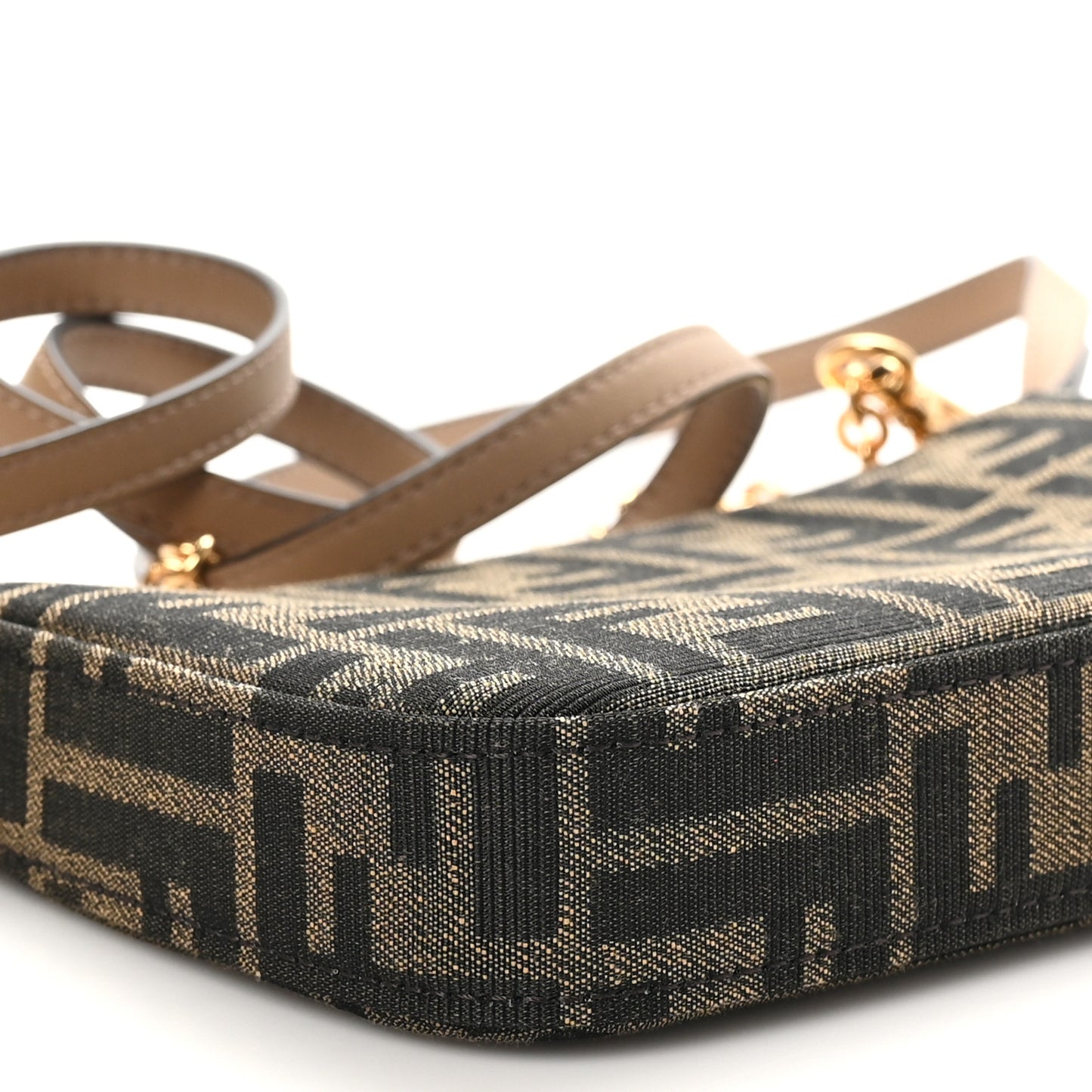 Fabric Jacquard Vitello Grace FF 1974 Baguette Pouch Tobacco Moro Sand
