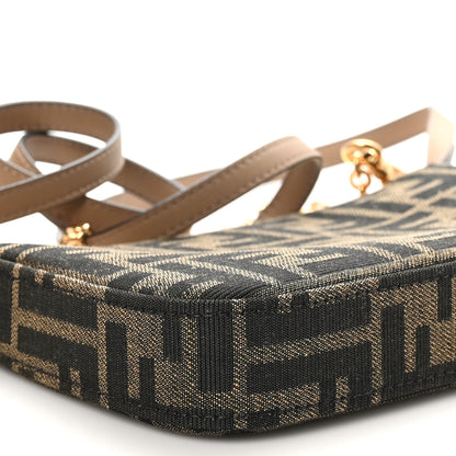 Fendi Fabric Jacquard Vitello Grace FF 1974 Baguette Pouch Tobacco Moro Sand 9 of 11