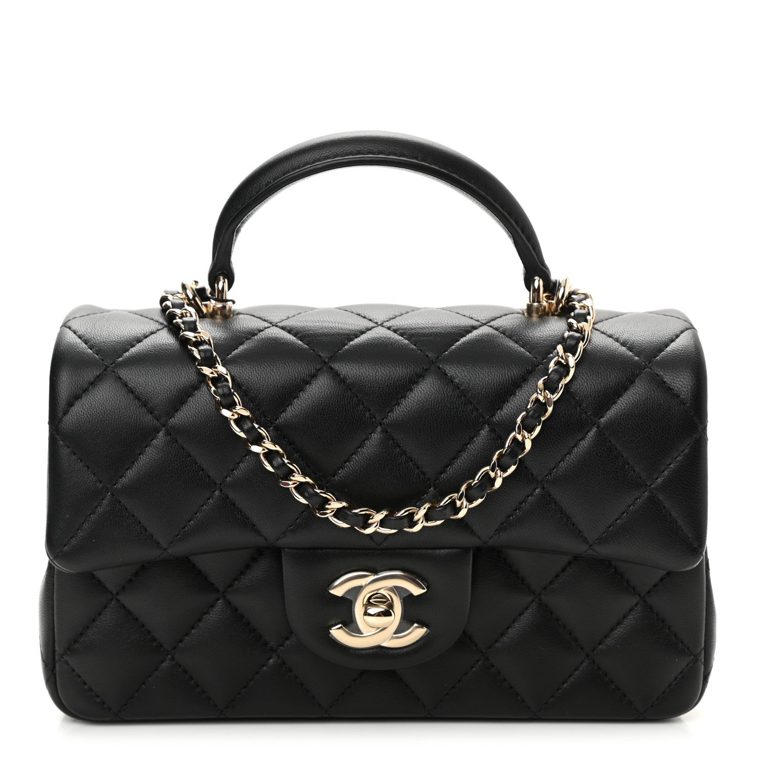 Chanel Lambskin Quilted Mini Top Handle Rectangular Flap Black 1 of 11