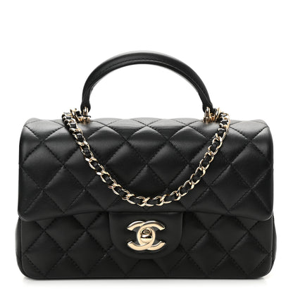 Chanel Lambskin Quilted Mini Top Handle Rectangular Flap Black 1 of 11