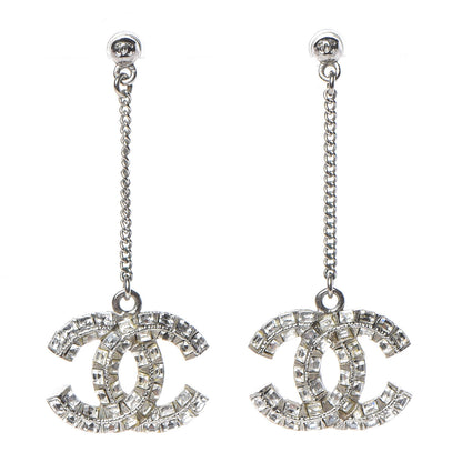 Chanel Baguette Crystal CC Drop Earrings Silver 1 of 4