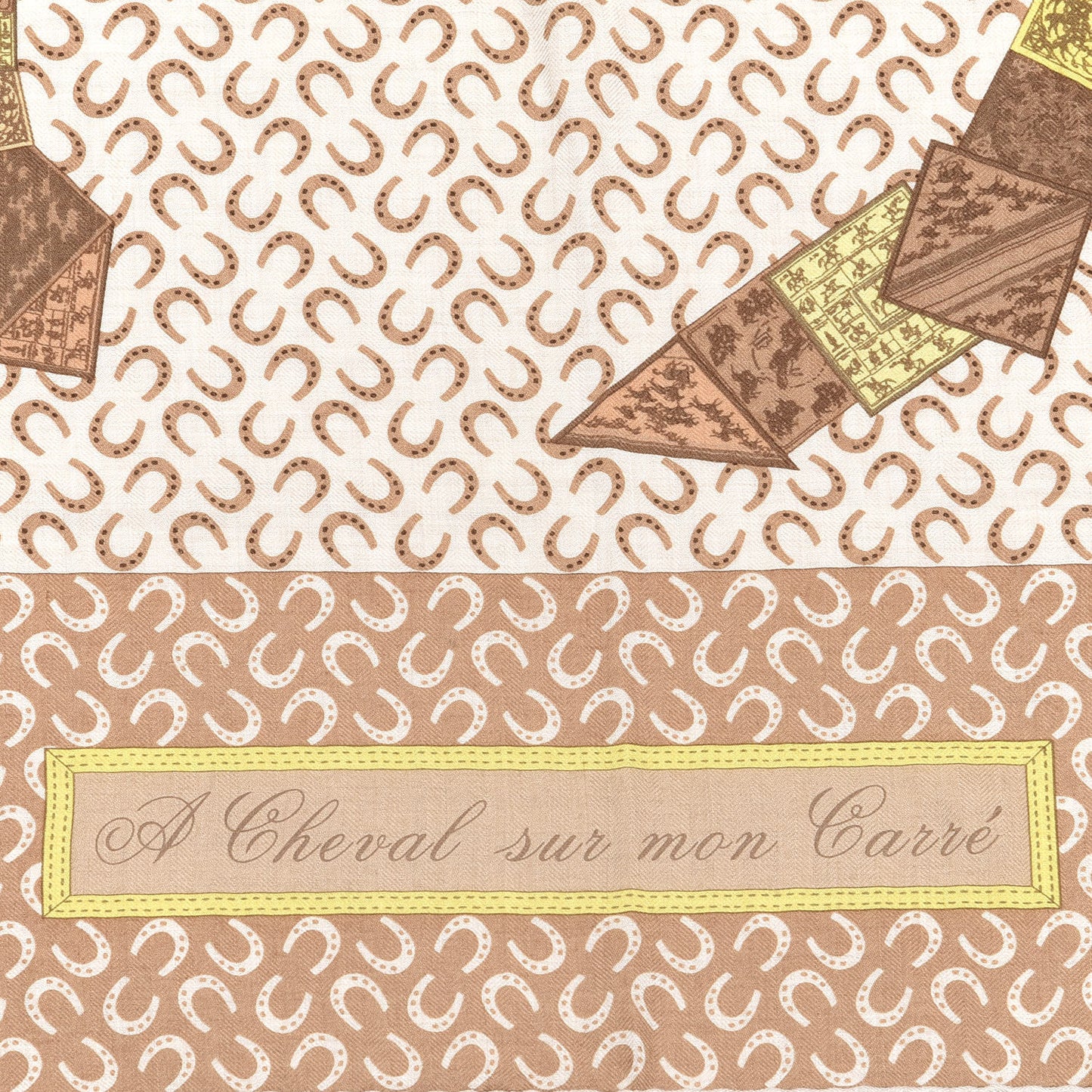 Cashmere Silk A Cheval Sur Mon Carre Shawl 140 Beige Naturel Noisette