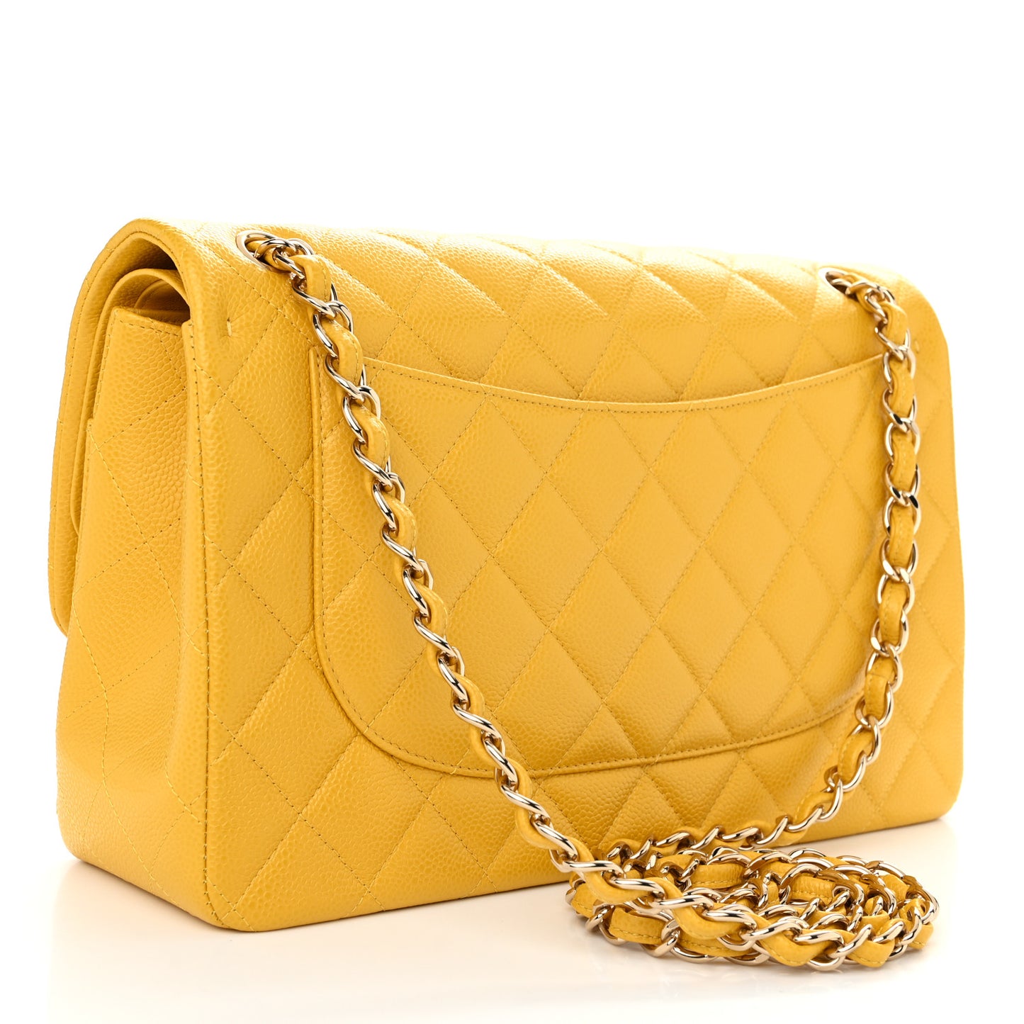 Caviar Quilted Jumbo Double Flap Yellow