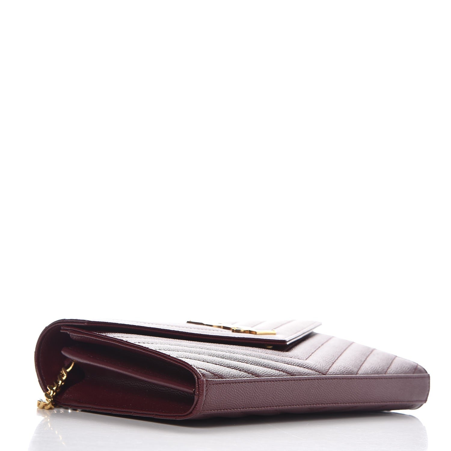 Saint Laurent Grain De Poudre Matelasse Chevron Monogram Chain Wallet Rouge Legion 4 of 6
