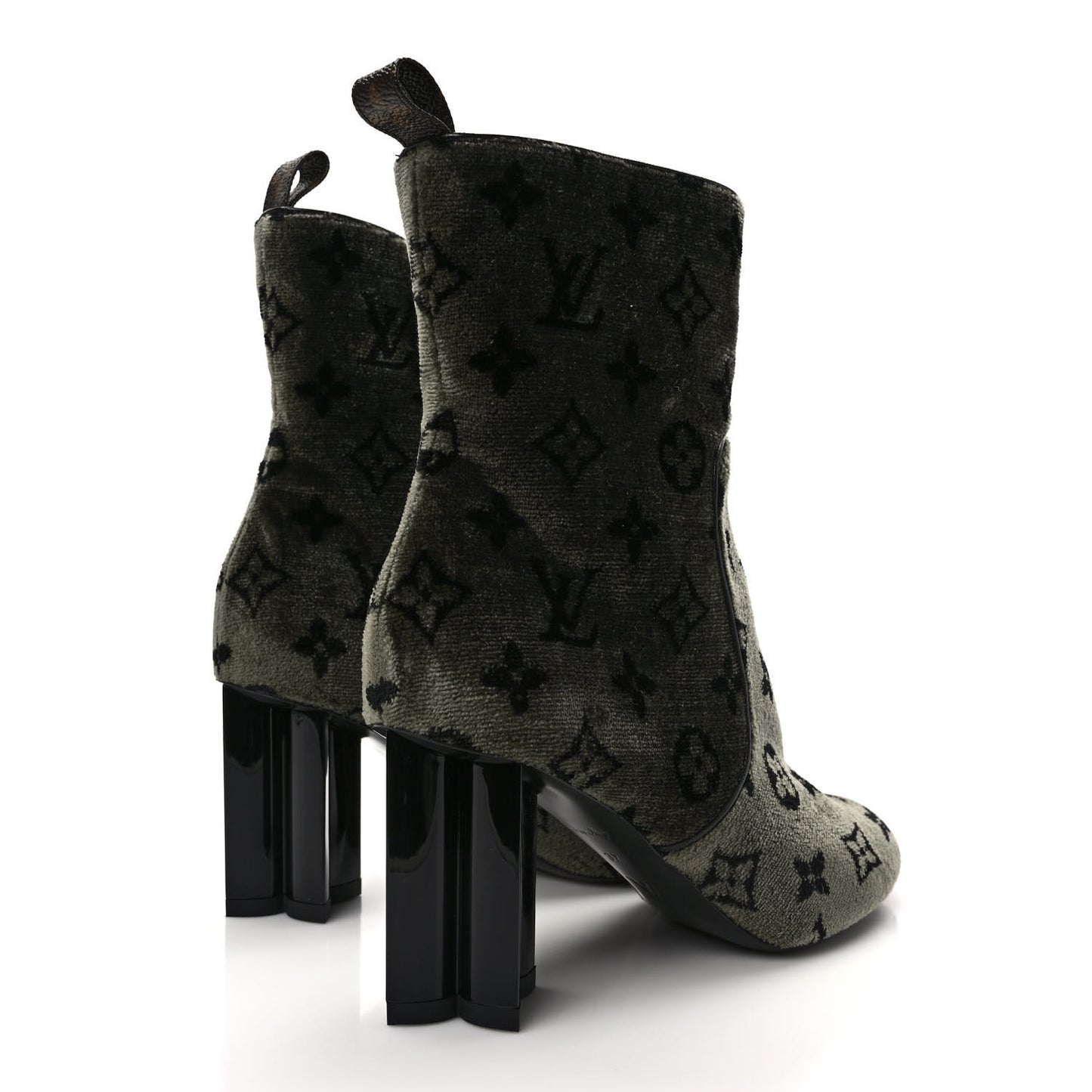 Velvet Monogram Silhouette Ankle Boots 37 Black Green