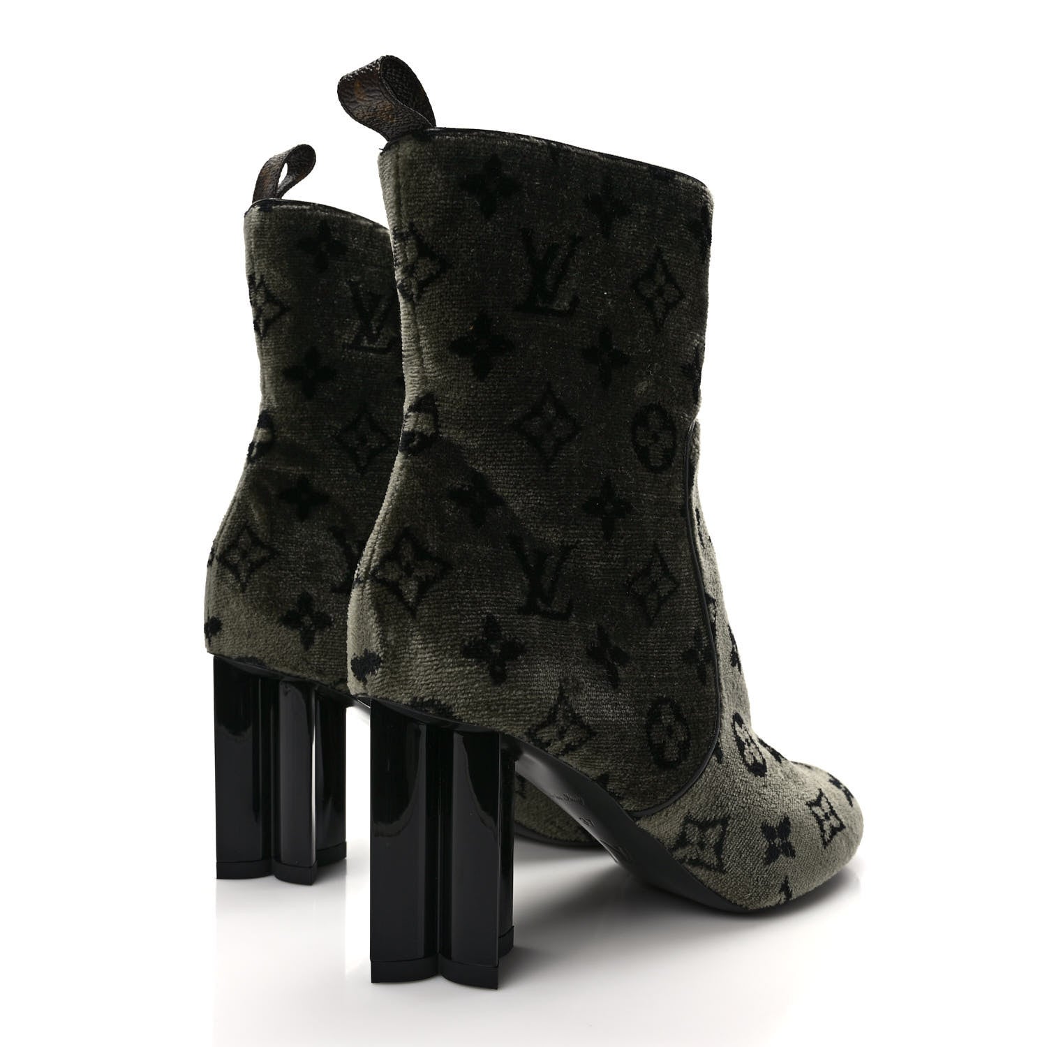 Louis Vuitton Velvet Monogram Silhouette Ankle Boots 37 Black Green 4 of 8