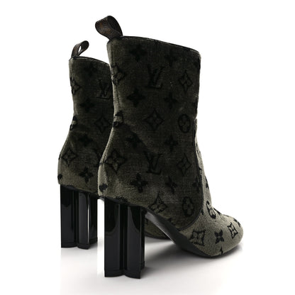Louis Vuitton Velvet Monogram Silhouette Ankle Boots 37 Black Green 4 of 8