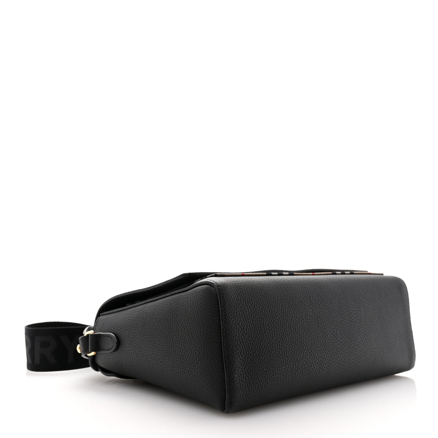 Coated Canvas Calfskin Vintage Check Medium Note Crossbody Bag Black