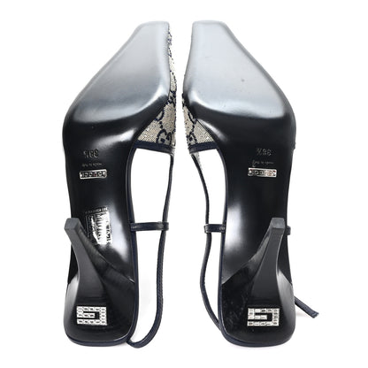 Gucci GG Monogram Malaga Kid Crystal Square G 75mm Slingback Pumps 38.5 Beige Blue 6 of 9
