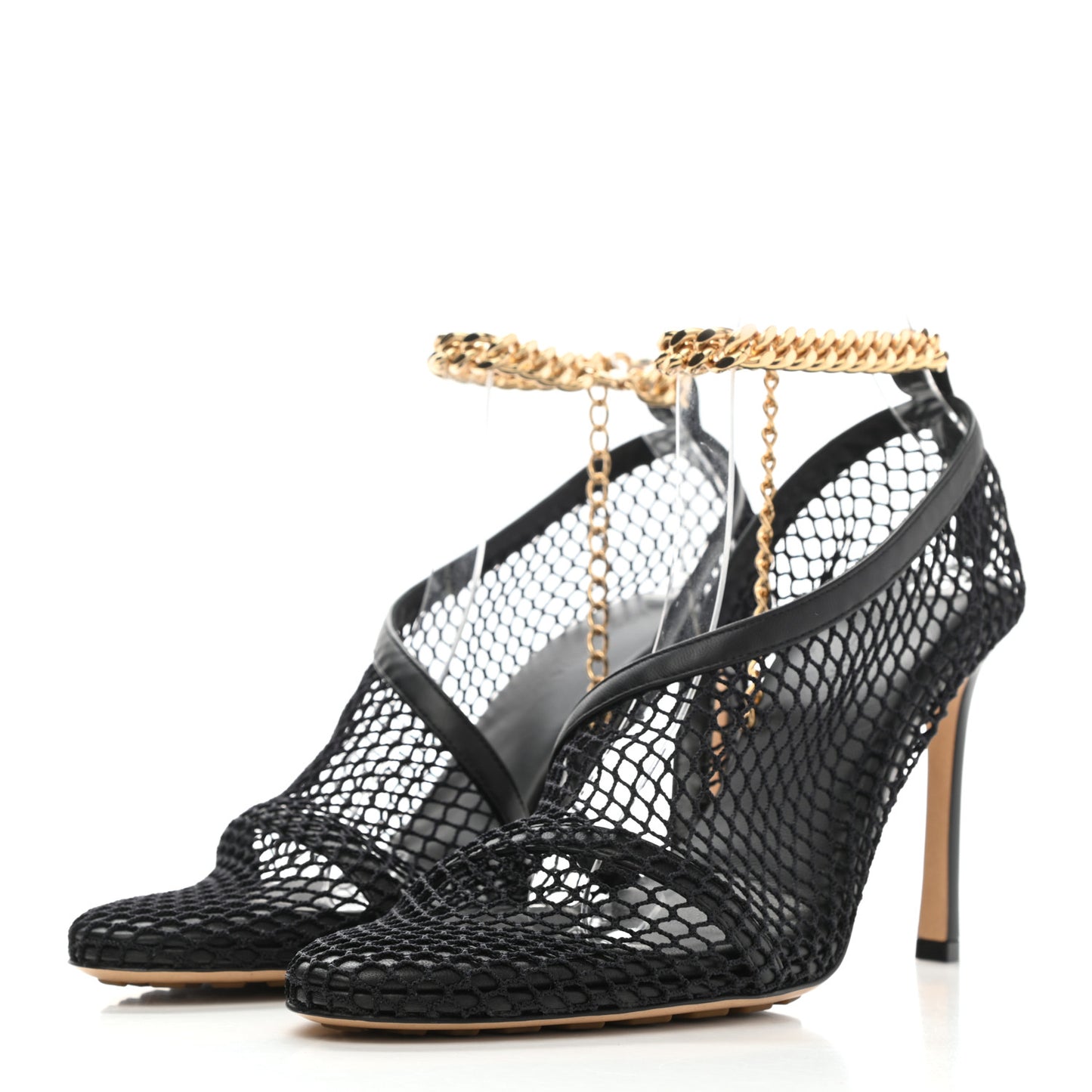 Mesh Nappa Chunky Chain Sandals 39 Black