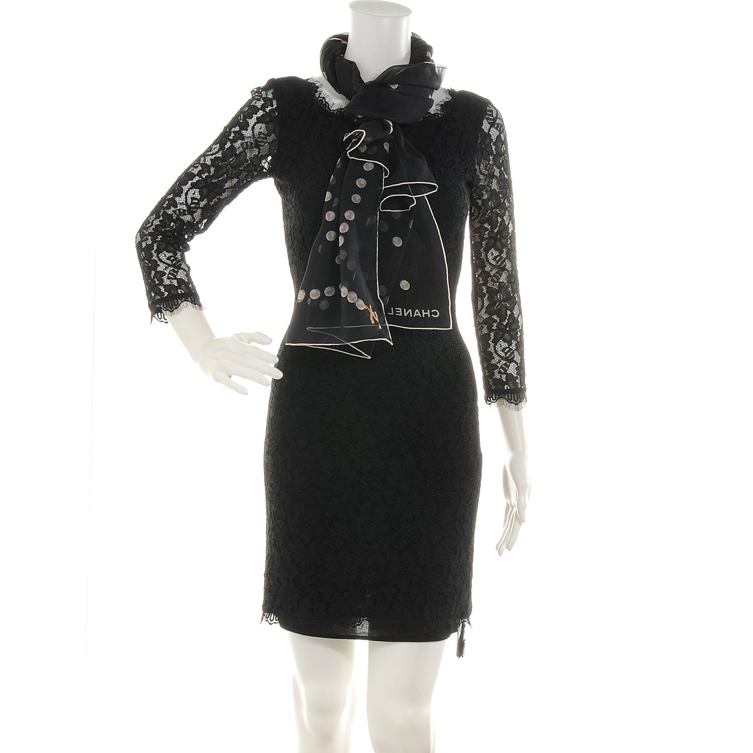 Chanel Silk Muslin Pearl CC Scarf Black 2 of 6