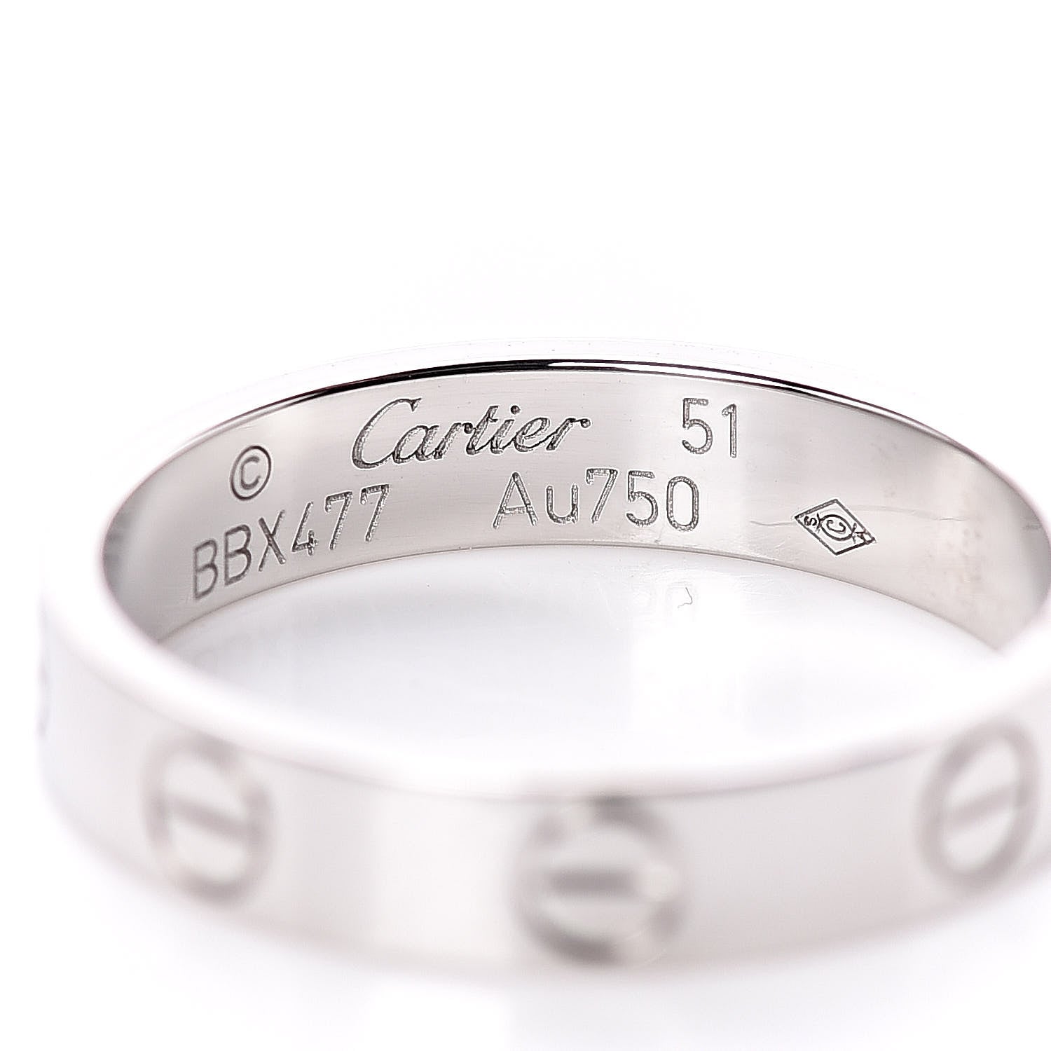 Cartier 18K White Gold 3.5mm LOVE Wedding Band Ring 51 5.75 4 of 4