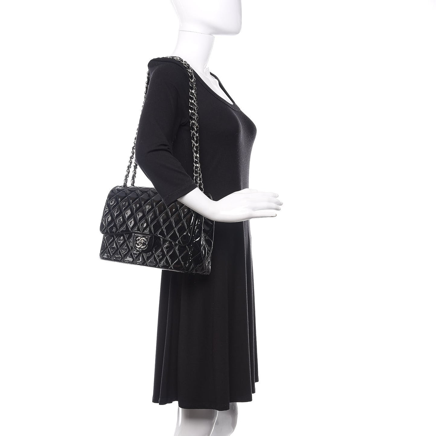 Patent Quilted Jumbo Double Flap Black