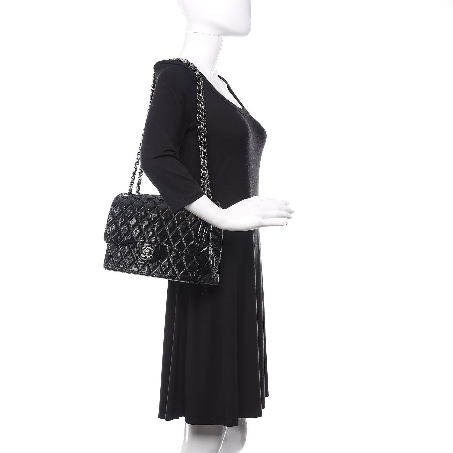 Chanel Patent Quilted Jumbo Double Flap Black 2 of 9