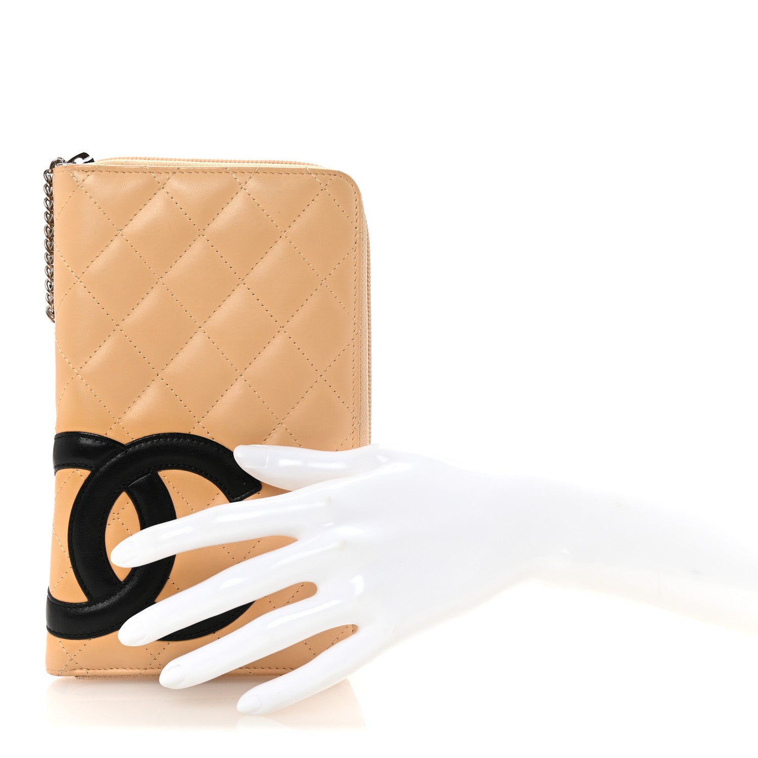 Chanel Calfskin Cambon Zip Around Organizer Wallet Beige Black 2 of 8