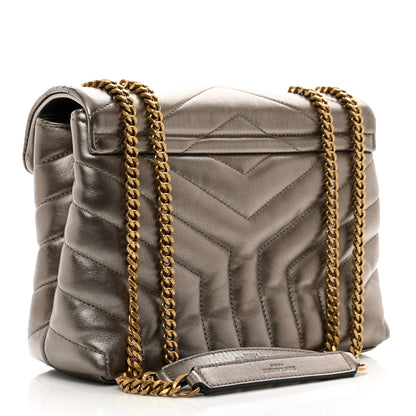 Saint Laurent Metallic Calfskin Y Quilted Monogram Small Loulou Chain Satchel Pewter 3 of 12
