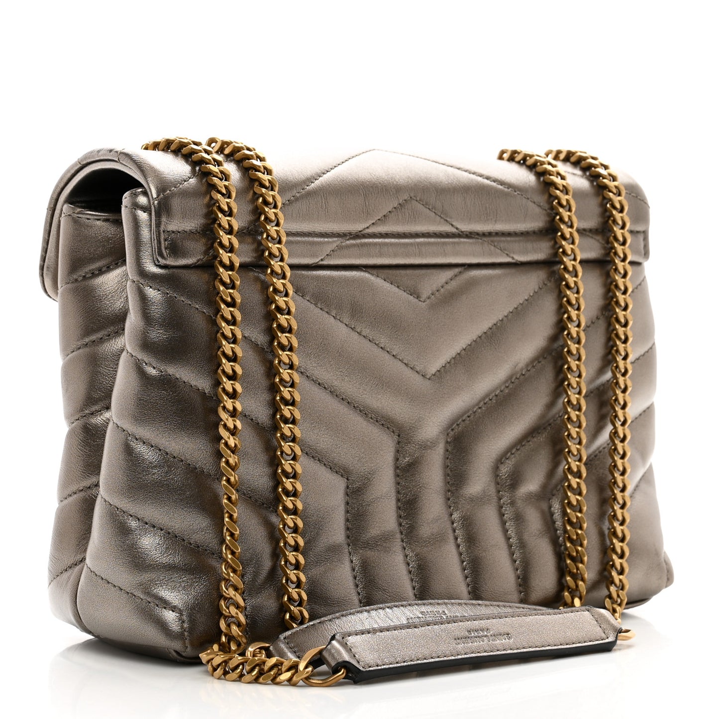 Metallic Calfskin Y Quilted Monogram Small Loulou Chain Satchel Pewter