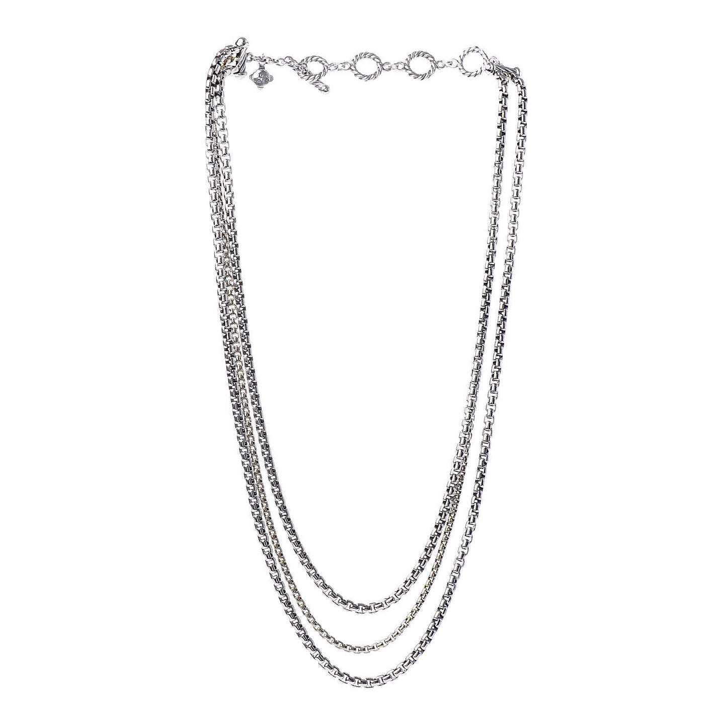 Sterling Silver 18K Yellow Gold Three Strand Box Chain Necklace