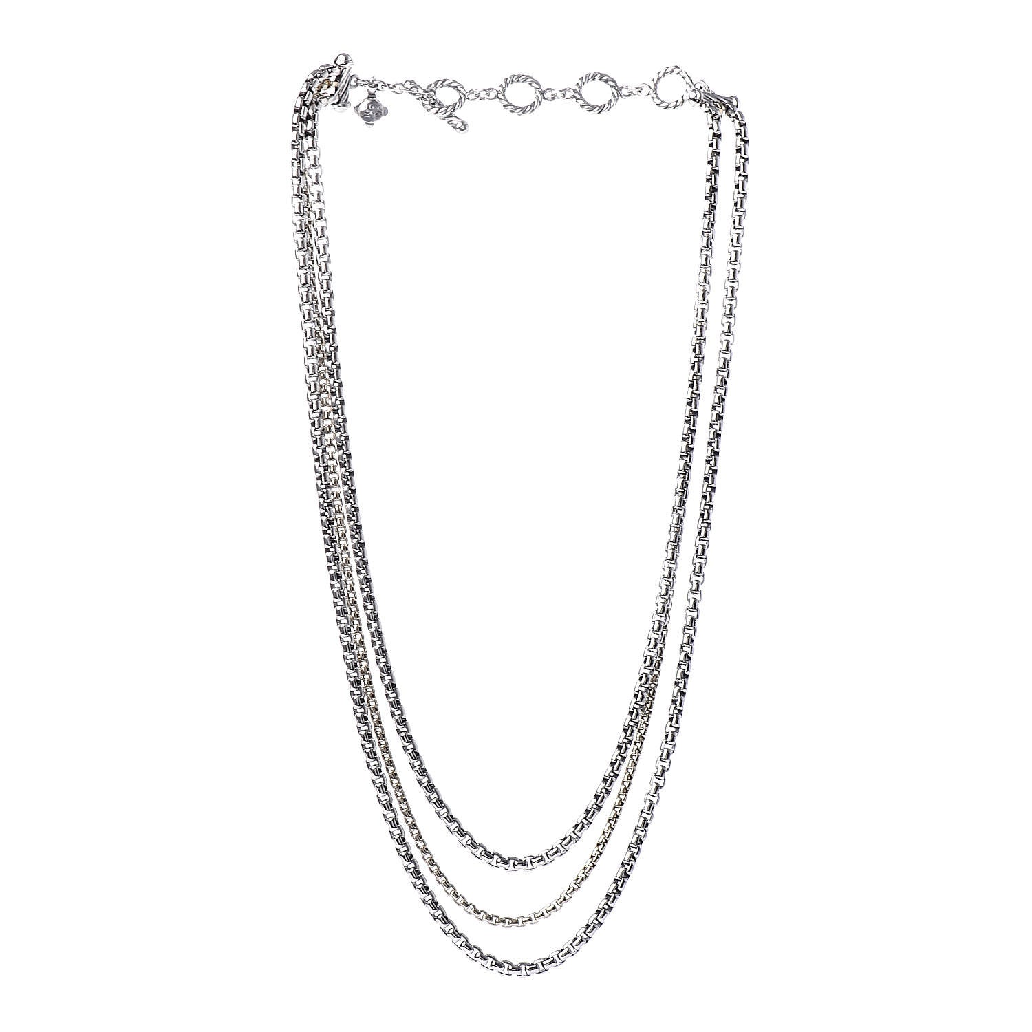 David Yurman Sterling Silver 18K Yellow Gold Three Strand Box Chain Necklace 3 of 5