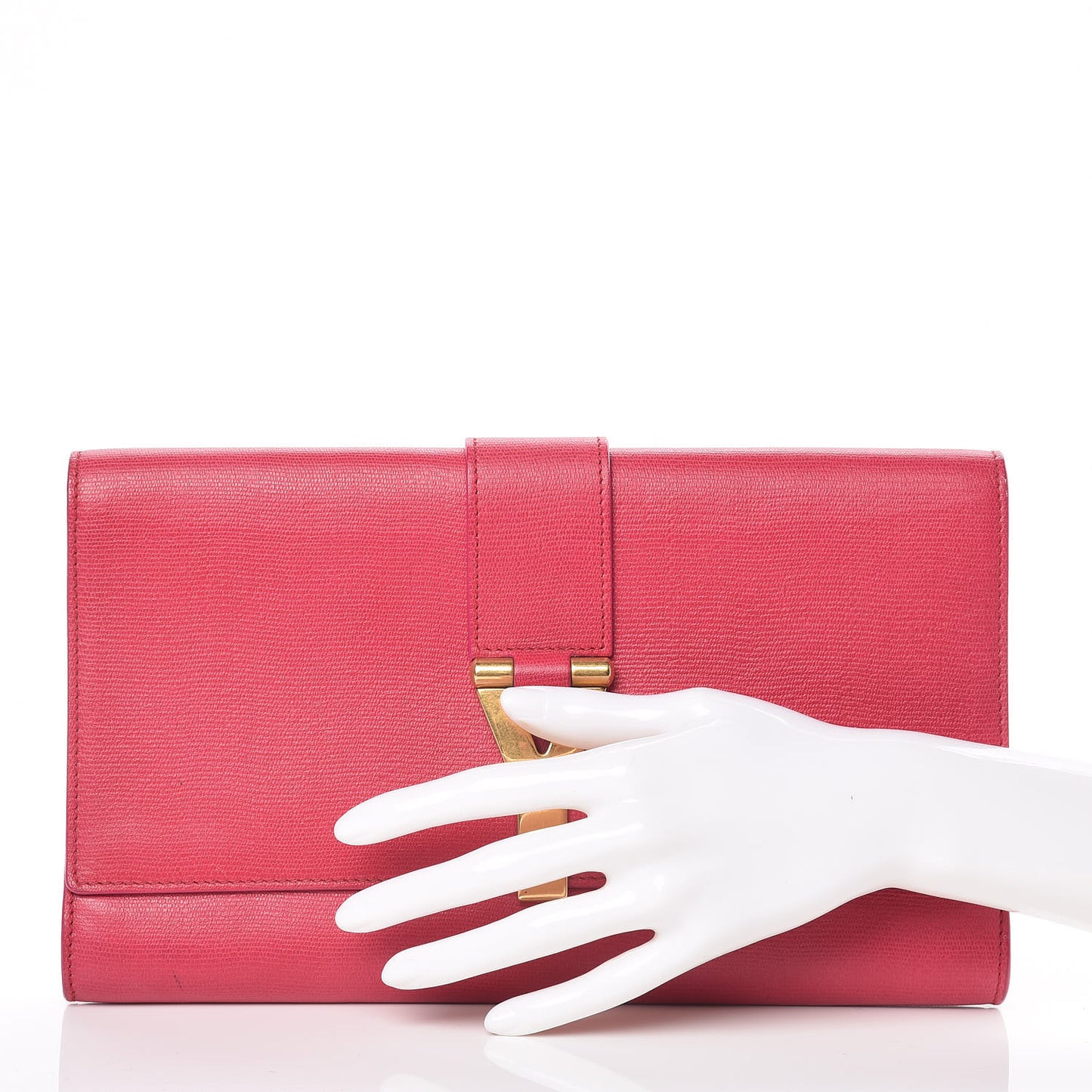 Textured Calfskin Y Ligne Clutch Fuchsia