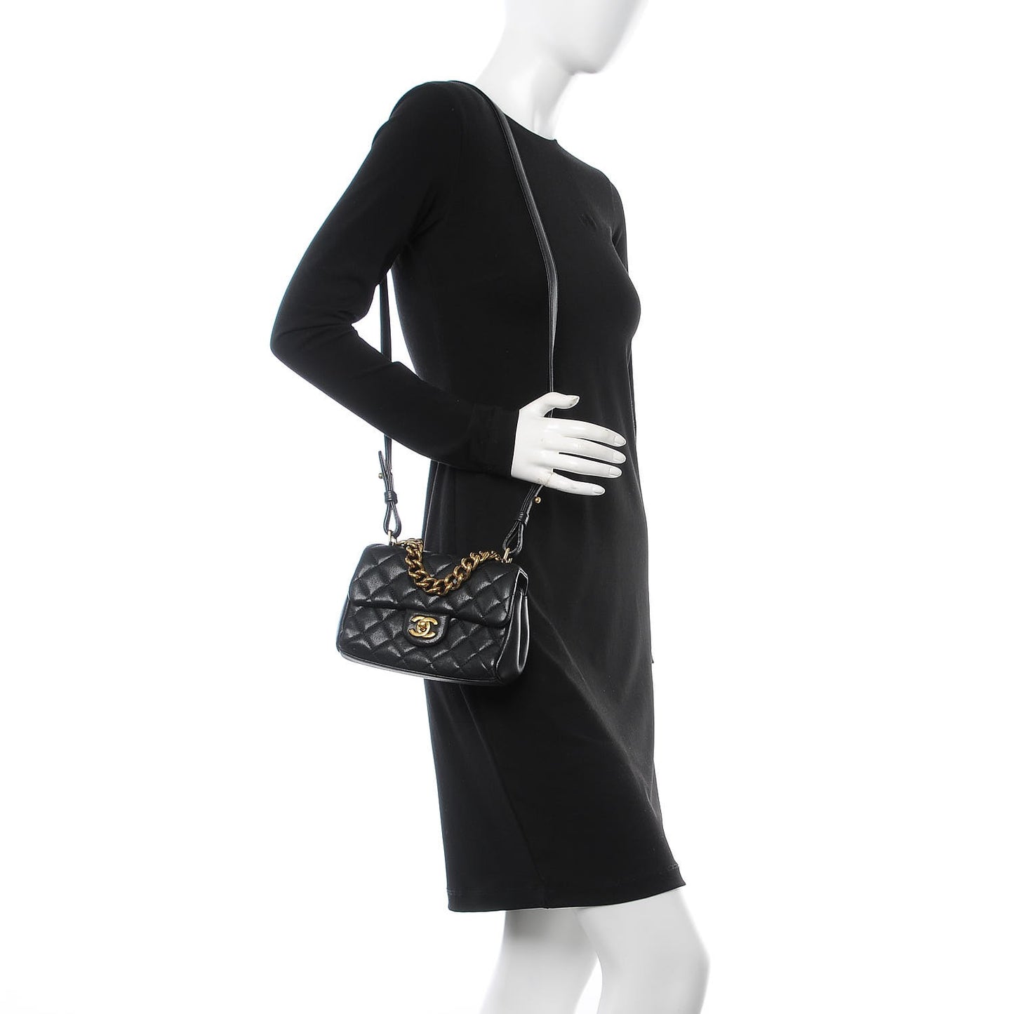 Shiny Sheepskin Quilted Mini Trapezio Flap Black