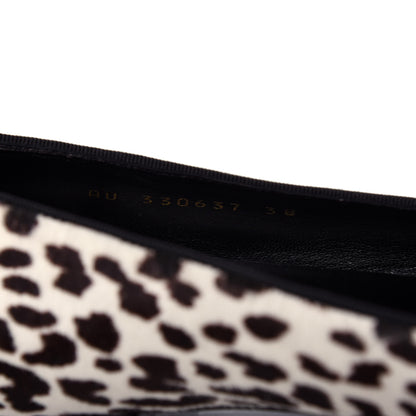 Saint Laurent Calfskin Calf Hair Corda Snow Leopard Slipper 38 Black White 10 of 11