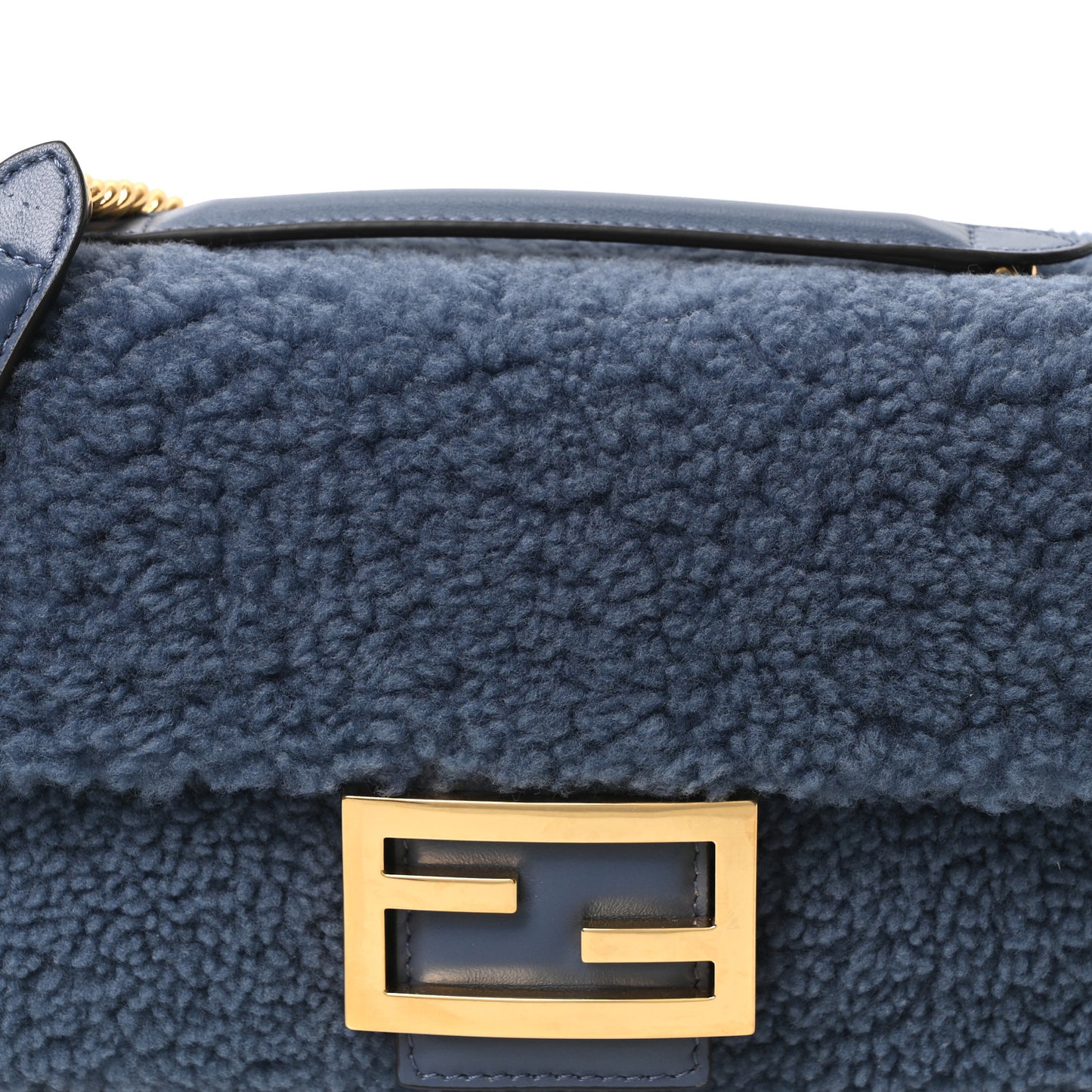 Shearling Lambskin FF Midi Chain Baguette Mirto