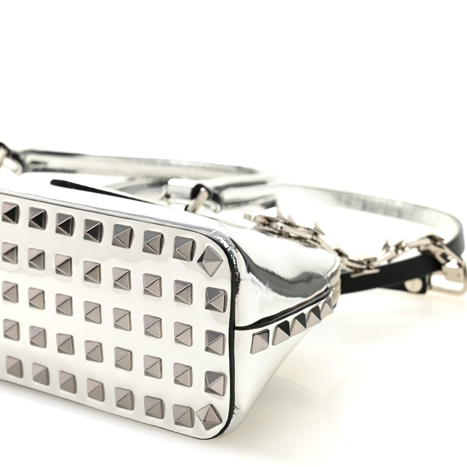 Valentino Garavani Mirror Calfskin Rockstud East West Top Handle Bag Silver 8 of 9