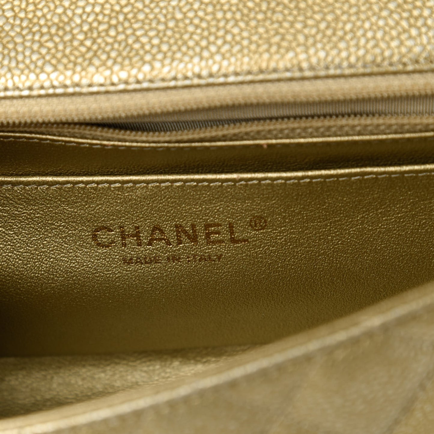 Metallic Caviar Quilted Mini Rectangular Flap Gold