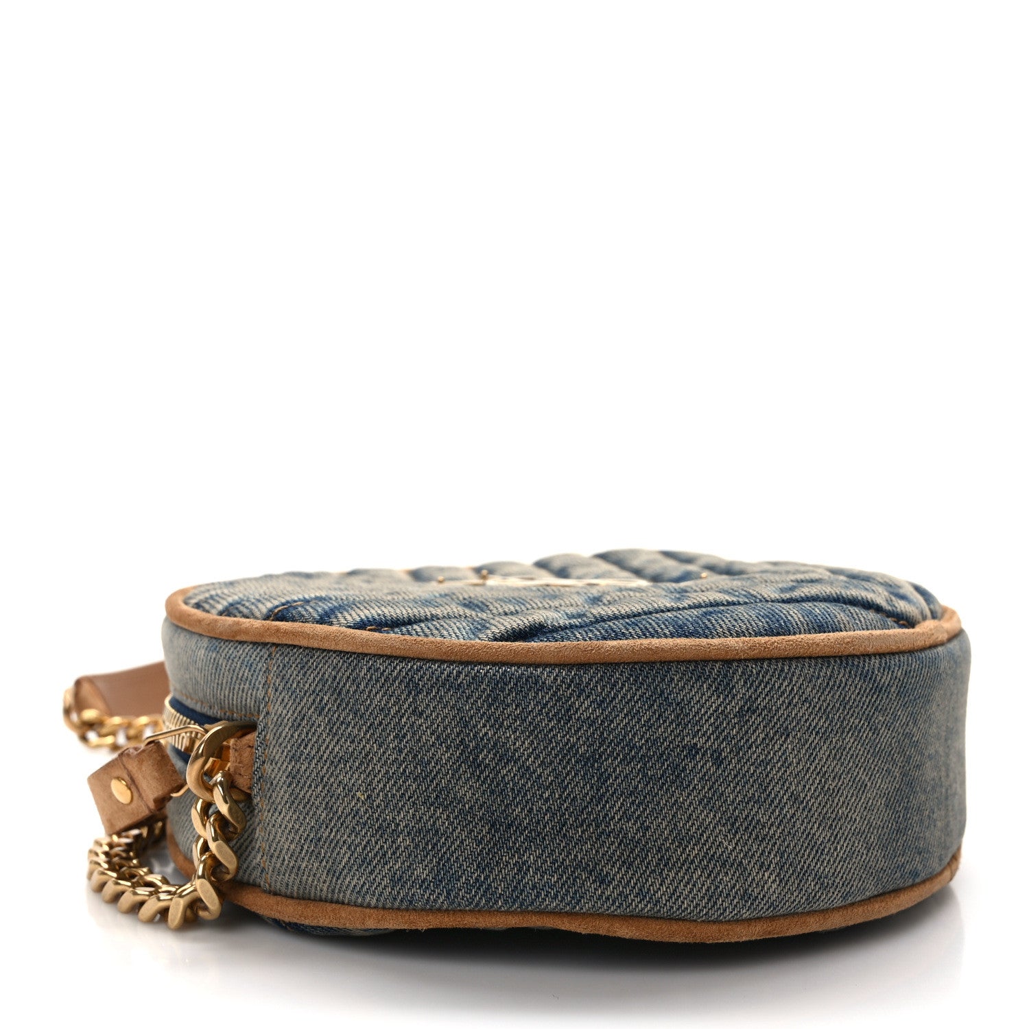 Saint Laurent Denim Matelasse Chevron Quilted Round Vinyle Camera Bag Rodeo Blue Cinnamon 4 of 13