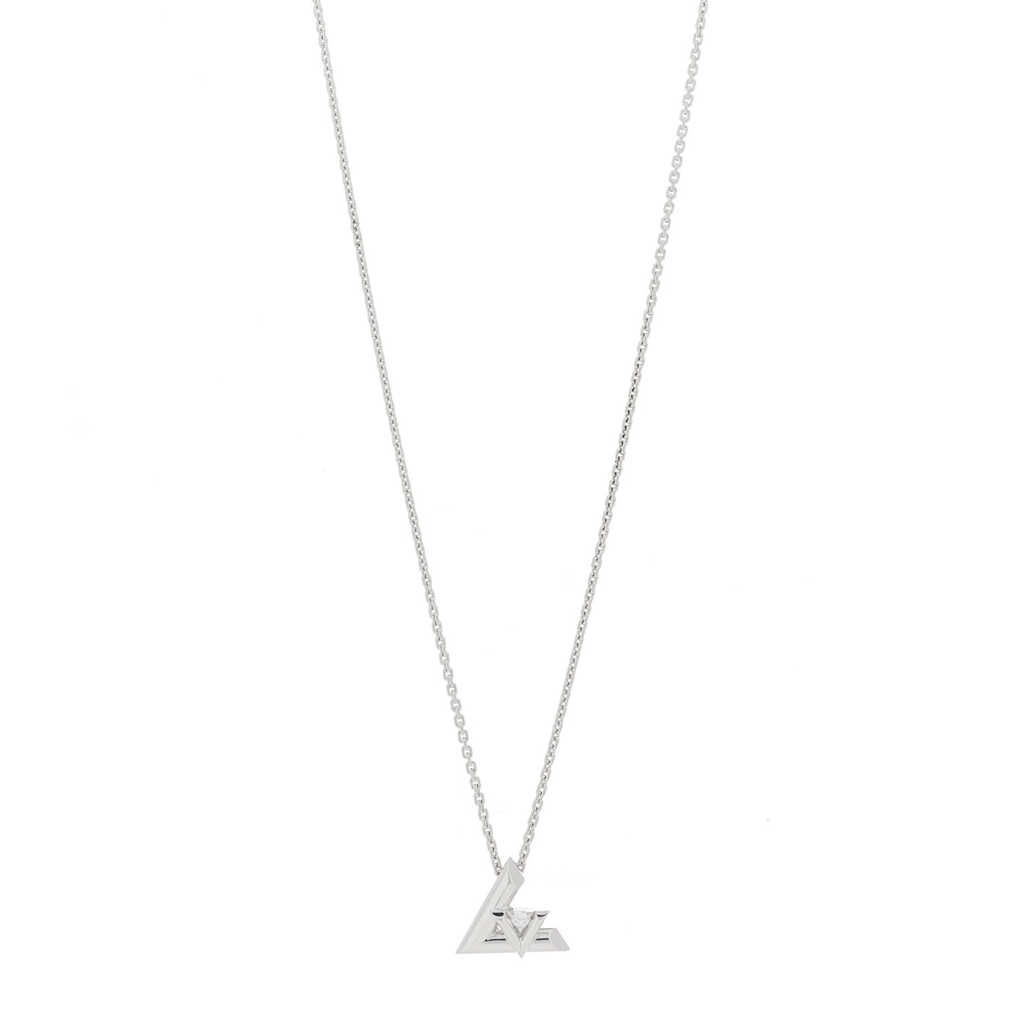 18K White Gold Diamond Large LV Volt One Pendant Necklace