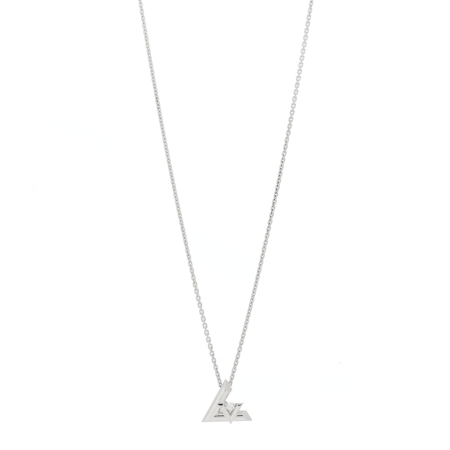 Louis Vuitton 18K White Gold Diamond Large LV Volt One Pendant Necklace 1 of 6