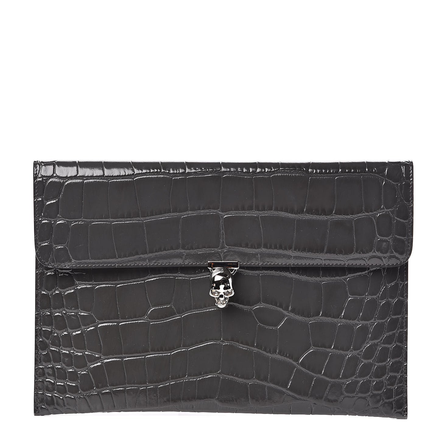 Calfskin Crocodile Embossed Skull Envelope Clutch