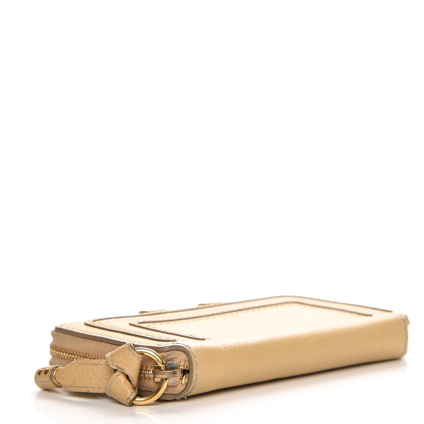 Grained Calfskin Marcie Long Zip Around Wallet Beige