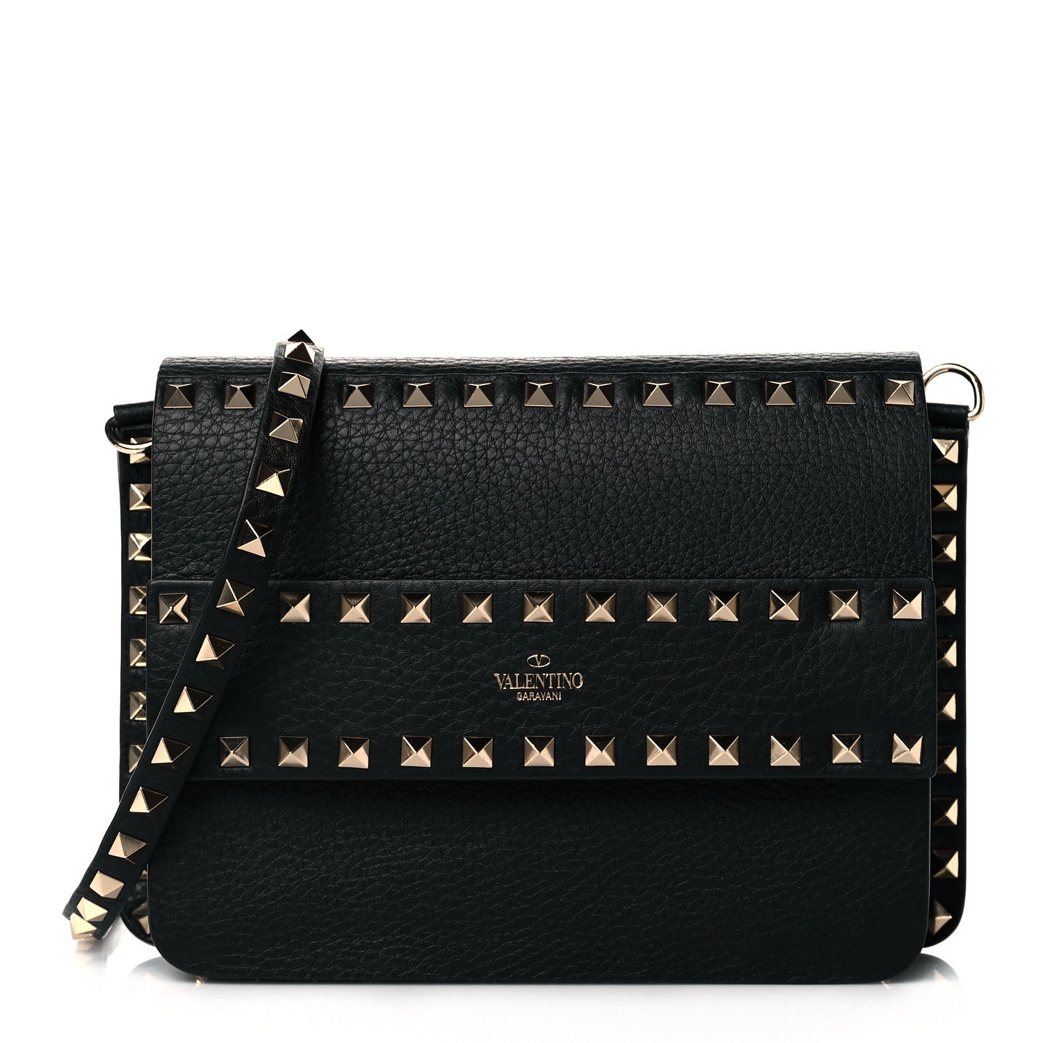 Valentino Garavani Pebbled Calfskin Rockstud Side Slip Crossbody Black 1 of 9