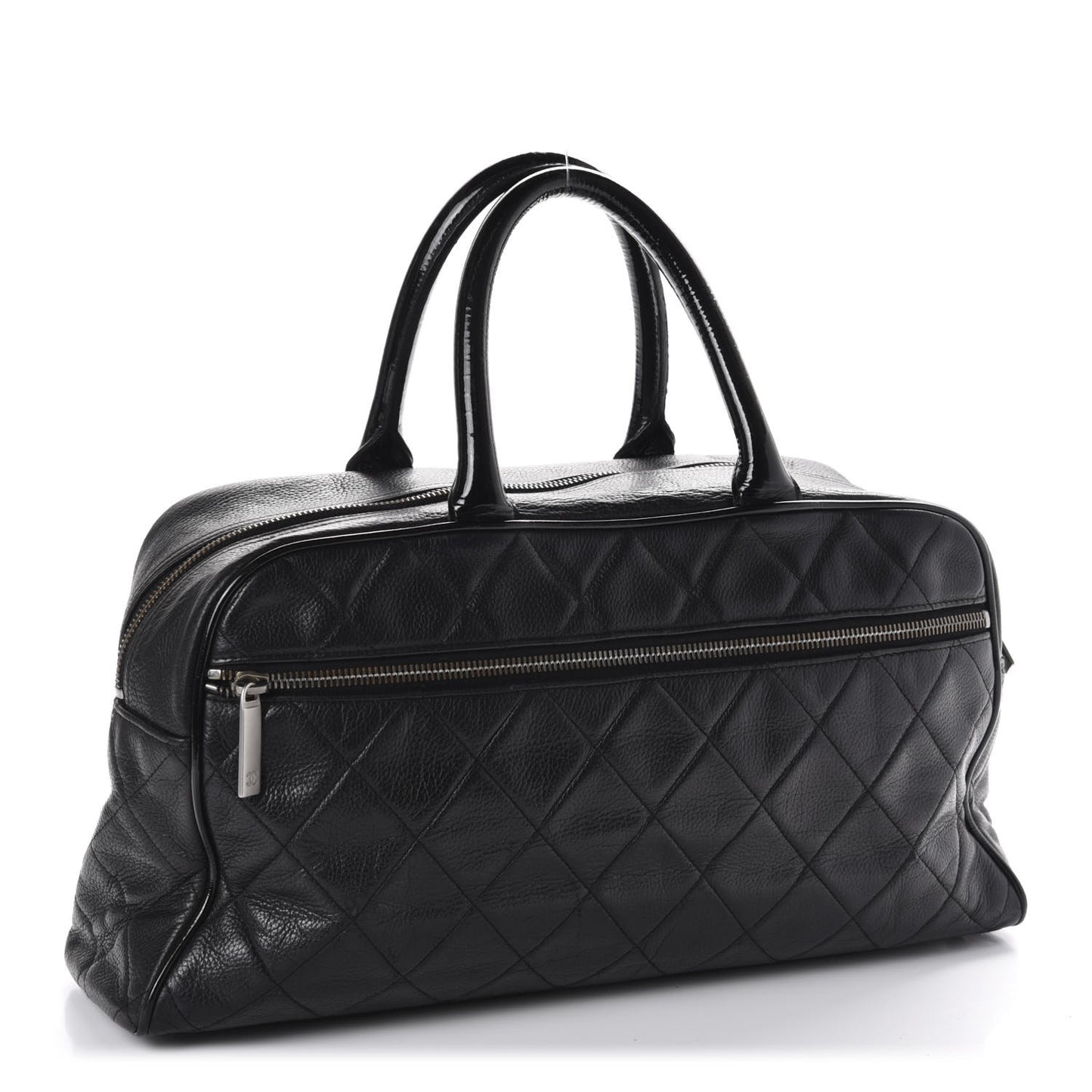 Calfskin Patent Quilted Large Bowler Black