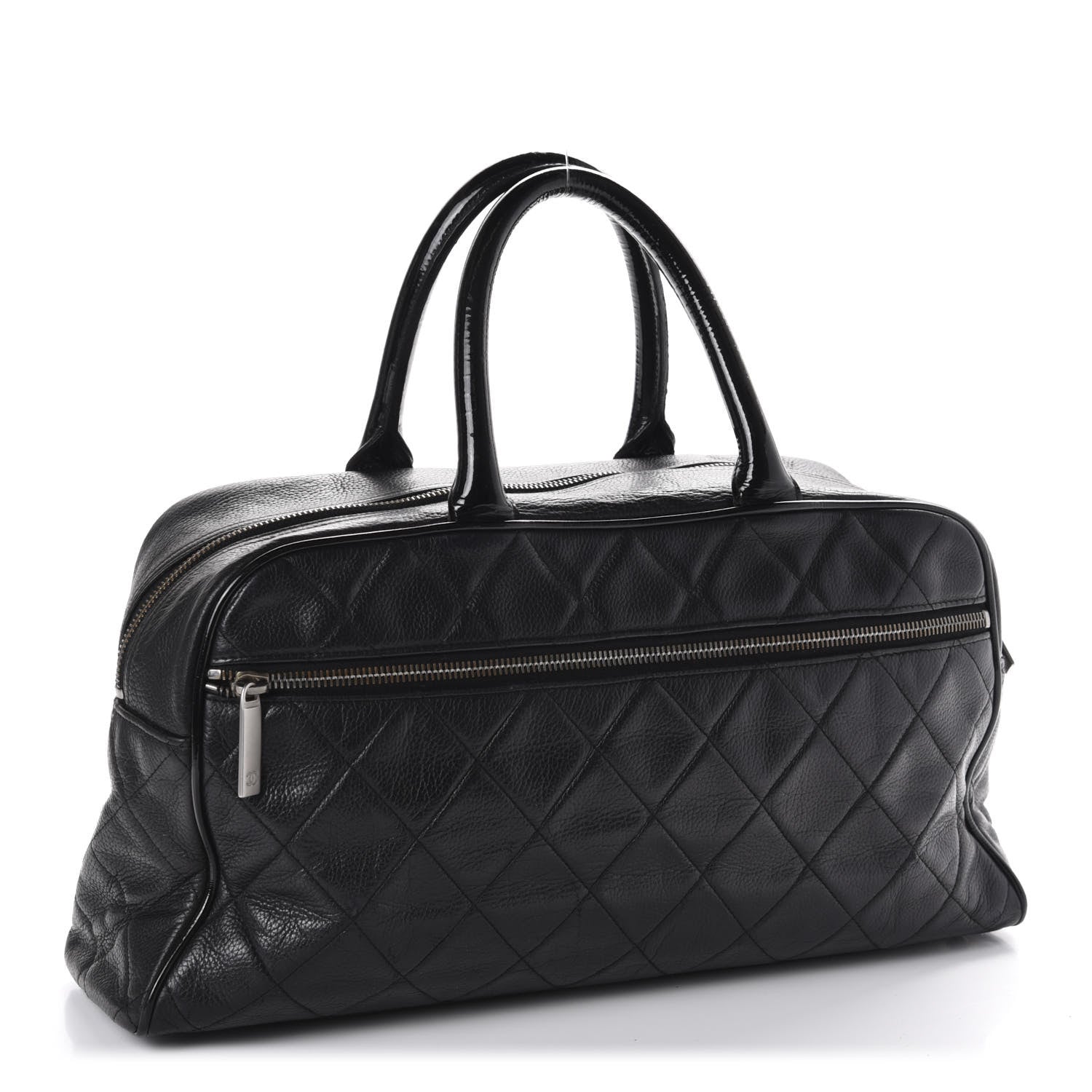Chanel Calfskin Patent Quilted Large Bowler Black 3 of 10