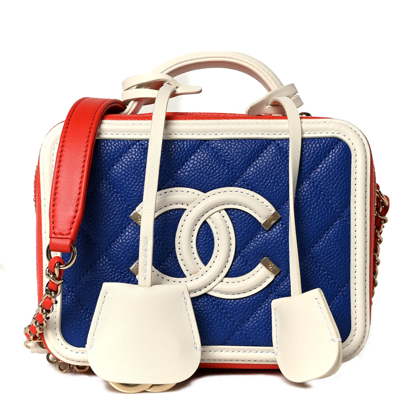 Caviar Quilted Small CC Filigree Vanity Case Blue White Red