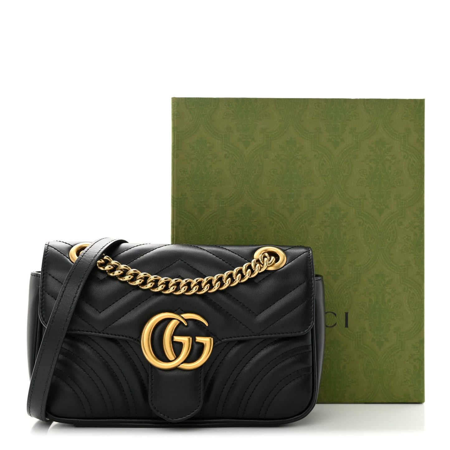Calfskin Matelasse Mini GG Marmont Shoulder Bag Black