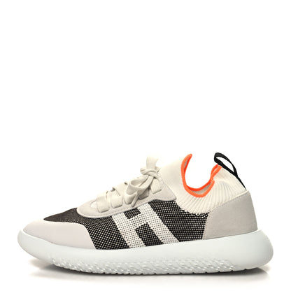 Hermes Knit Suede Goatskin Womens Crew Sneakers 38.5 Prunoir White 1 of 8