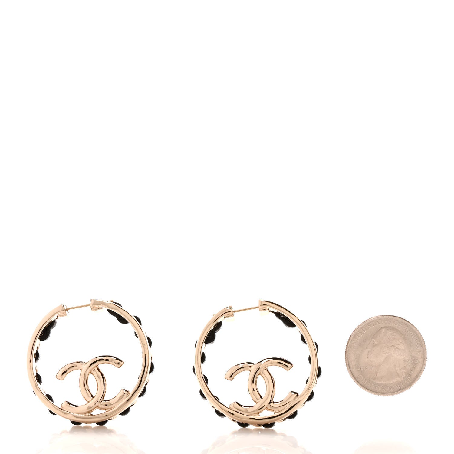 Chanel Lambskin CC Chain Hoop Earrings Black Gold 2 of 4