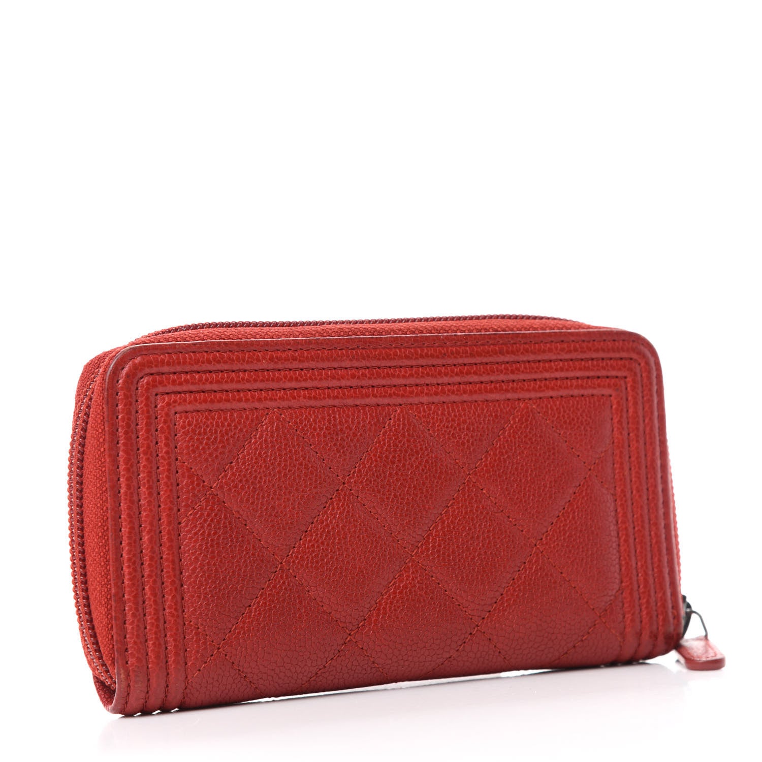 Chanel Caviar Quilted Small Boy Zip Around Wallet Dark Red 3 of 8