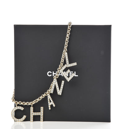 Chanel Metal Crystal Cha-Nel Logo Necklace Gold 6 of 6