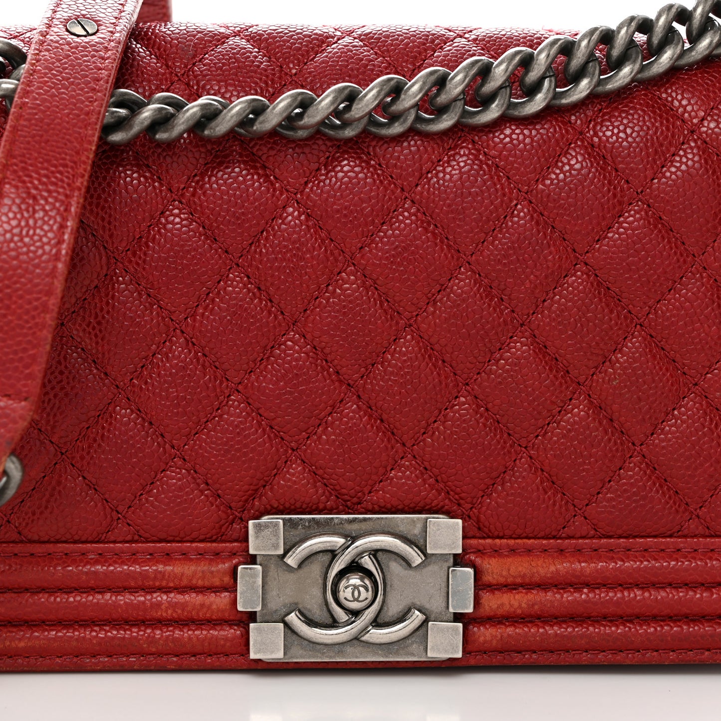 Caviar Quilted Medium Boy Flap Dark Red