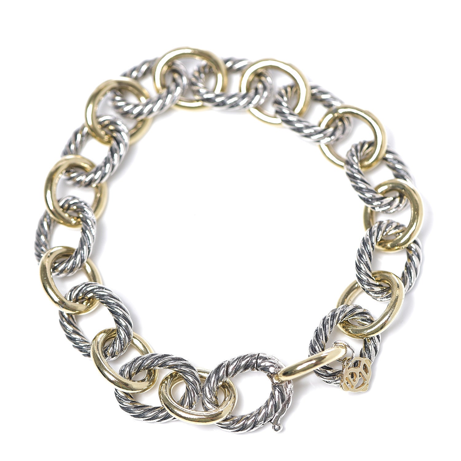 David Yurman Sterling Silver 18K Yellow Gold 12mm Large Oval Link Bracelet 2 of 3