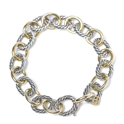 David Yurman Sterling Silver 18K Yellow Gold 12mm Large Oval Link Bracelet 2 of 3