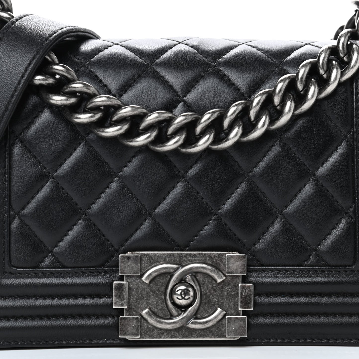 Lambskin Quilted Small Boy Flap Black
