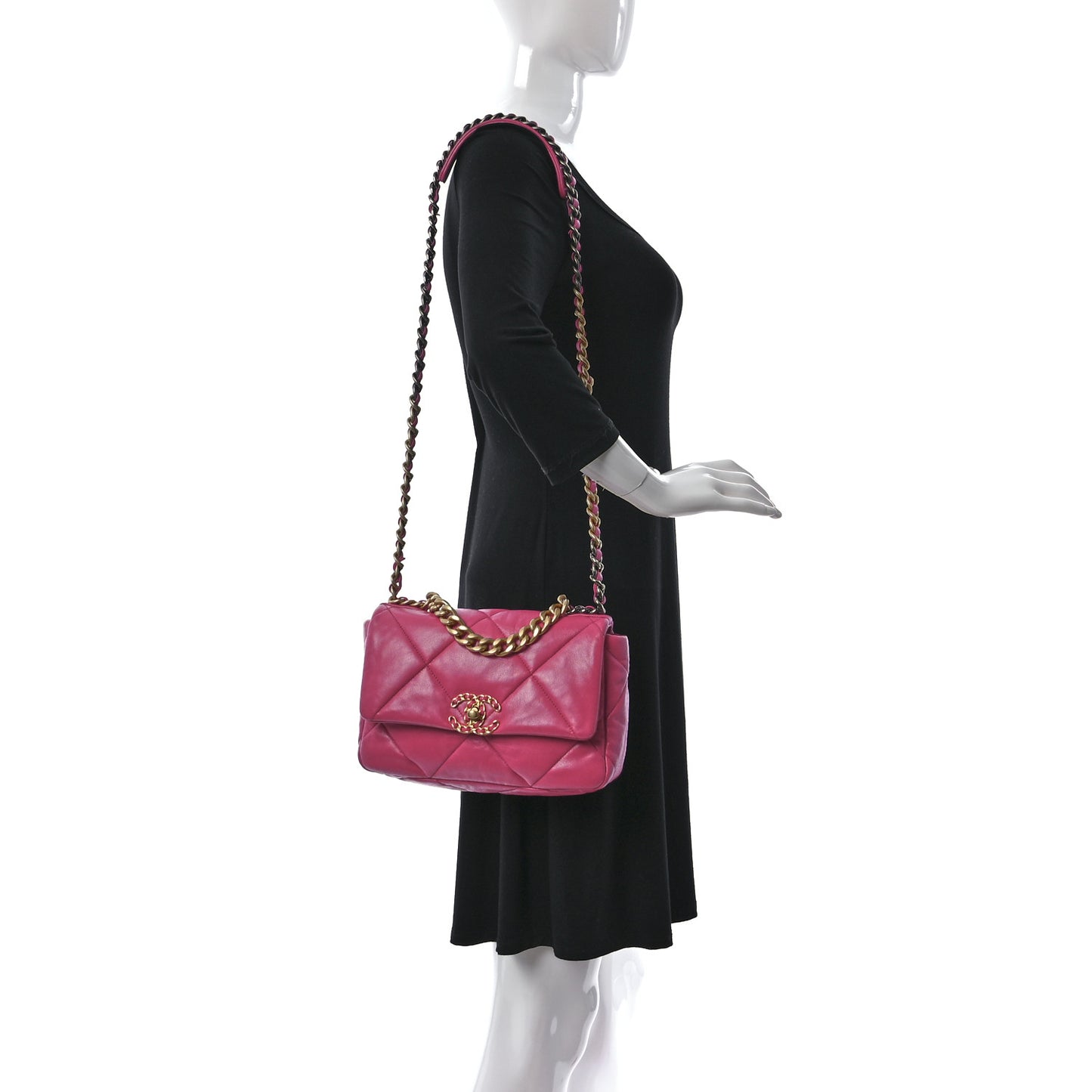 Shiny Goatskin Quilted Medium Chanel 19 Flap Dark Pink