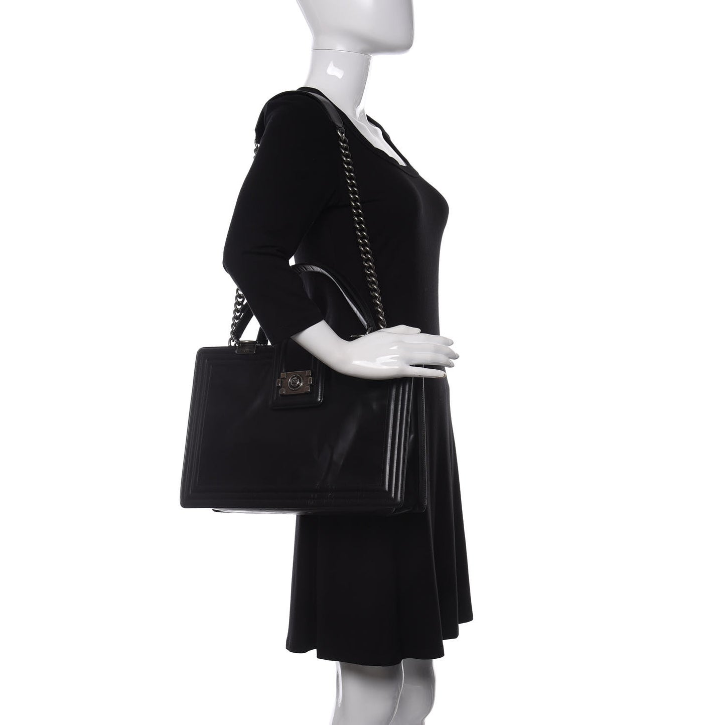 Glazed Calfskin Boy Tote Black
